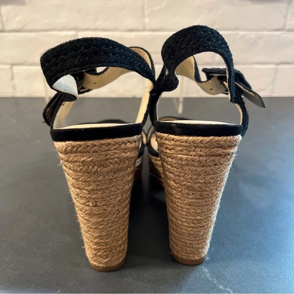 Marc Fisher sz 6 Hipiee black leather platform wedge espadrille